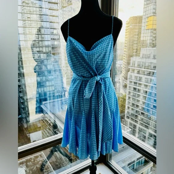 🆕 ALICE + OLIVIA 🧿 NWT Webber Cowl Neck Mini Dress, Blue Paradise - Picture 8 of 17